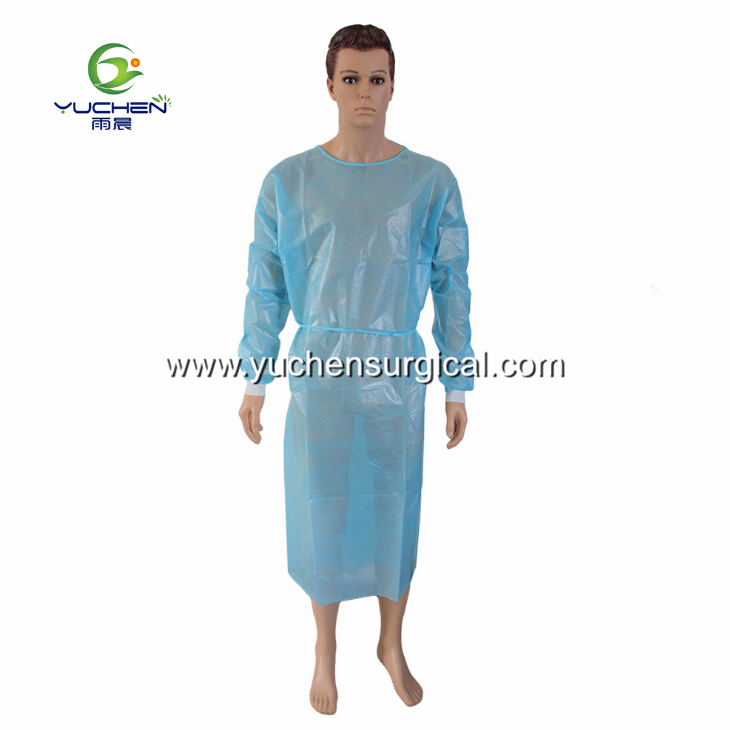 Disposable PP Coated PE film Waterproof Medical Isolation Gown with Anti-penetration & AAMI Level 2